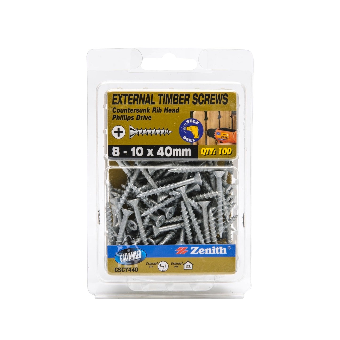 Zenith Timber Screws - 10 x 40mm - Galvanised - 100 Pack
