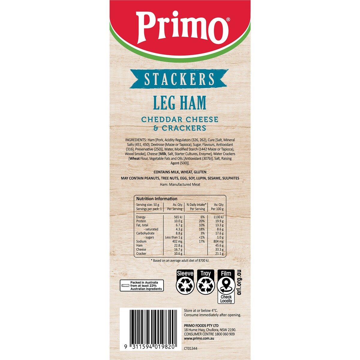 Primo Stackers Leg Ham Cheese & Crackers 50g