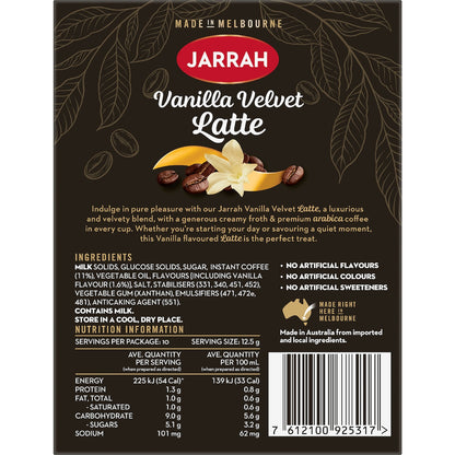 Jarrah Vanilla Velvet Latte Satchets 10 Pack