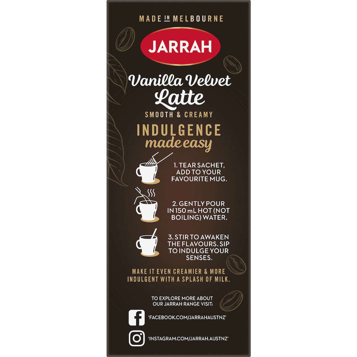 Jarrah Vanilla Velvet Latte Satchets 10 Pack