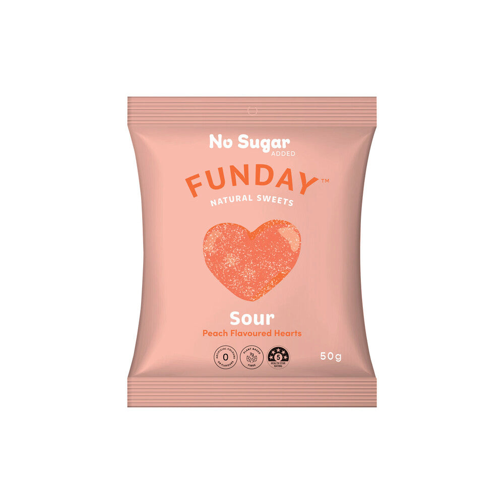 Funday No Sugar Sour Peach Hearts - 50g