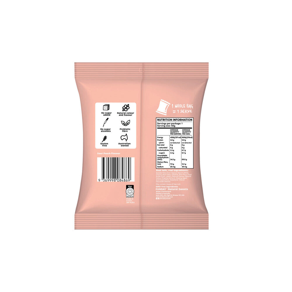 Funday No Sugar Sour Peach Hearts - 50g