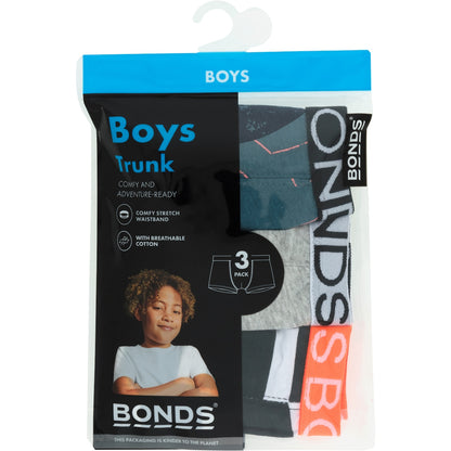 Bonds Boys Underwear Trunks Size 4-6 Or 6-8 Assorted 3 Pack