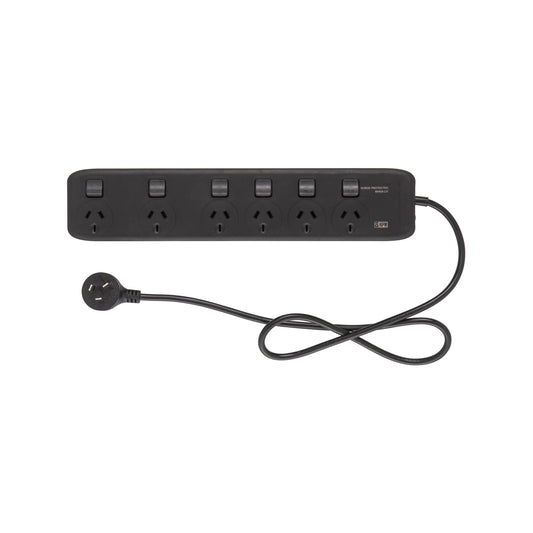 Hpm Black General Purpose Surge Protected Switched Powerboard - 6 Outlet