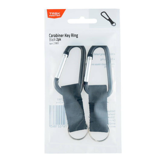Taskmaster Black Carabiner Key Ring - 25mm - 2 Pack