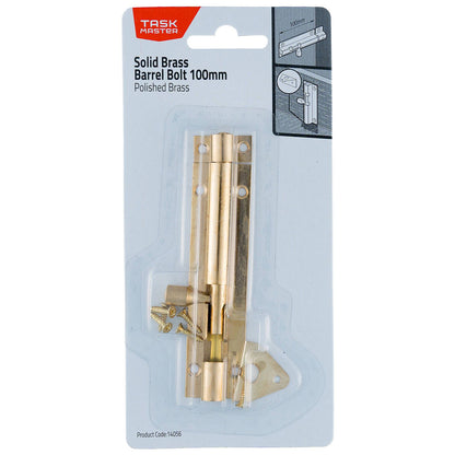 Taskmaster Barrel Bolt - 100mm - Polished Brass