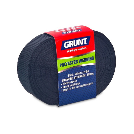 Grunt 25mm Black Poly Webbing 10m Strong Durable Lightweight