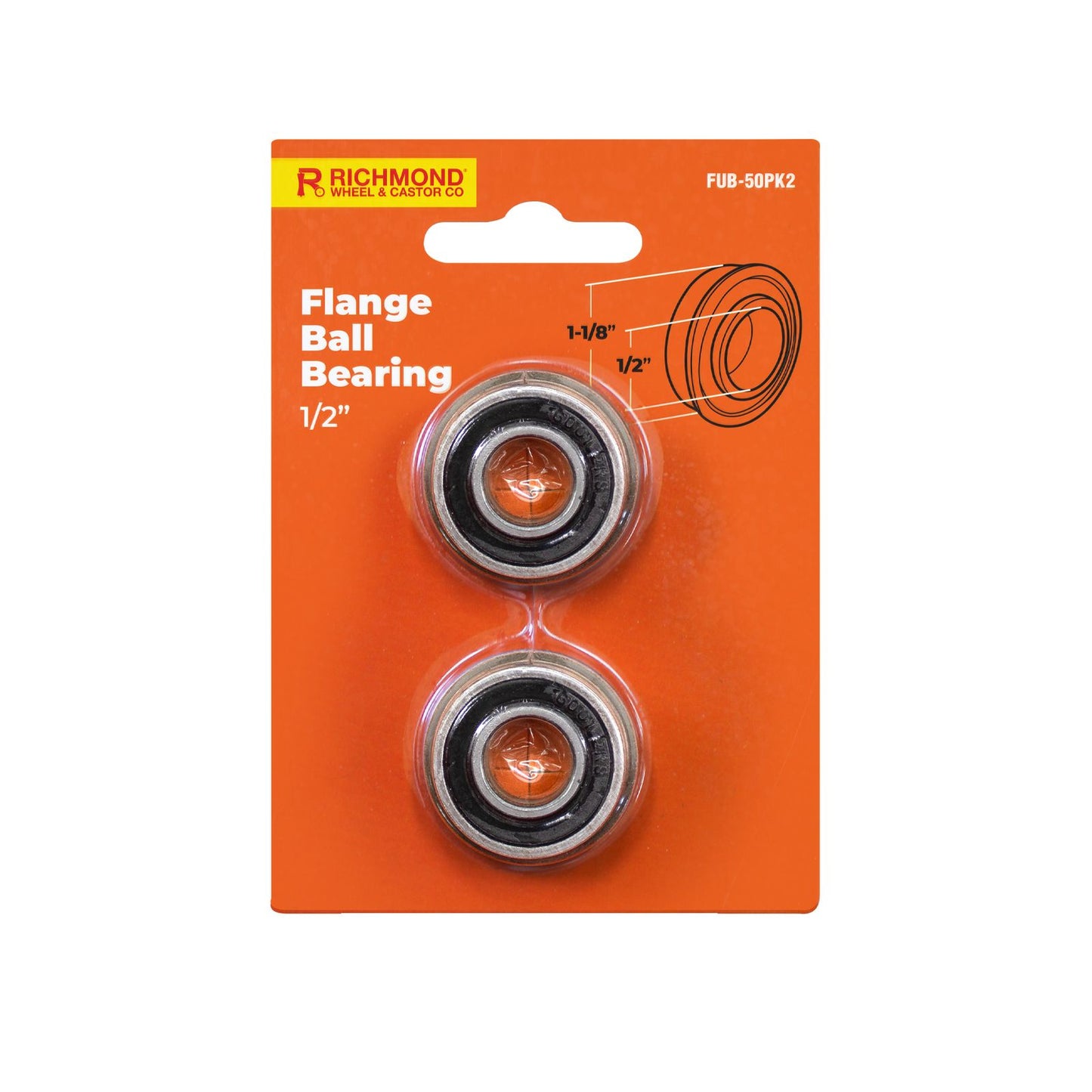 Richmond Unground Flanged Ball Bearing - 1-1/8" x 1/2" - 2 Pack