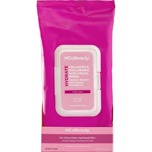 Mcobeauty Hydrate Collagen & Hyaluronic Acid Facial Wipes 25 Pack