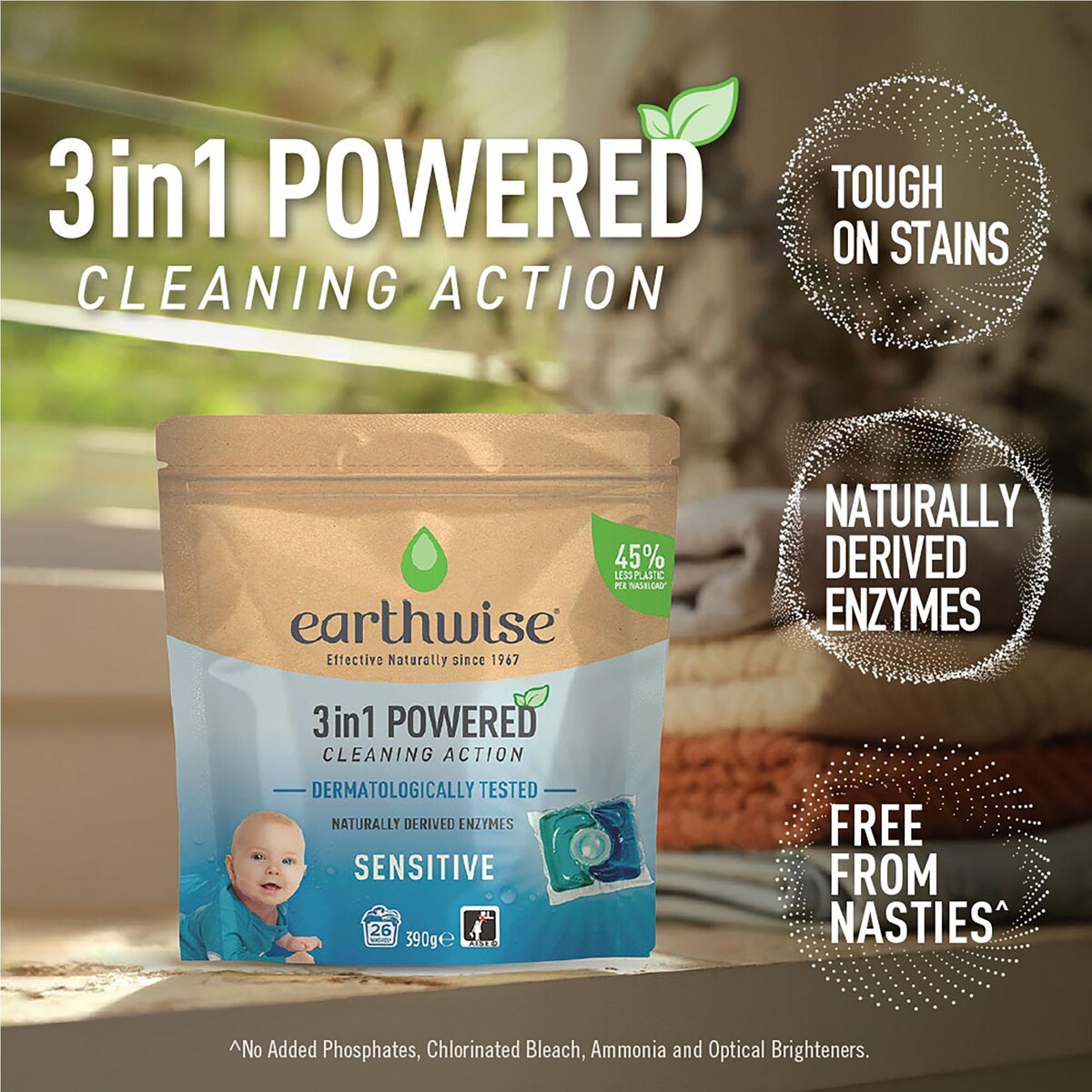 Earthwise Sensitive Clean Laundry Capsules Washing Detergent 26 pack