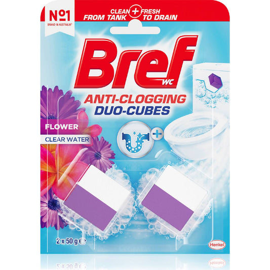 Bref Duo Cubes Clear Water Flower Toilet Cleaner In Tank Block 50g X 2 Pack