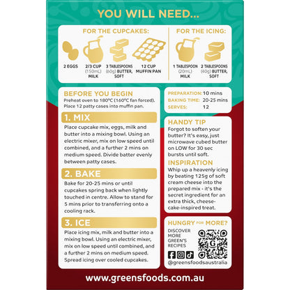Greens Red Velvet Cupcake Mix 410g