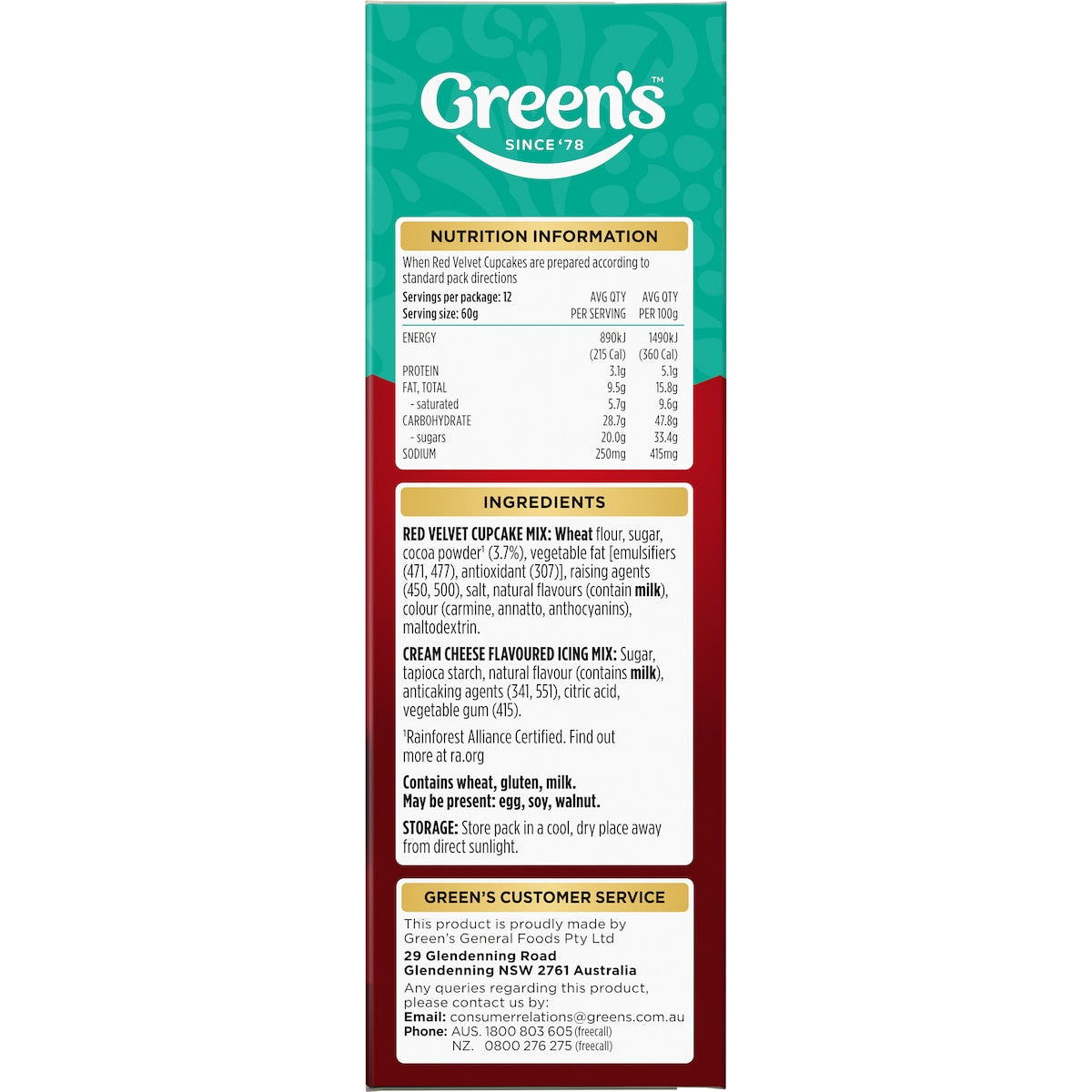 Green's Red Velvet Cupcake Mix 410g