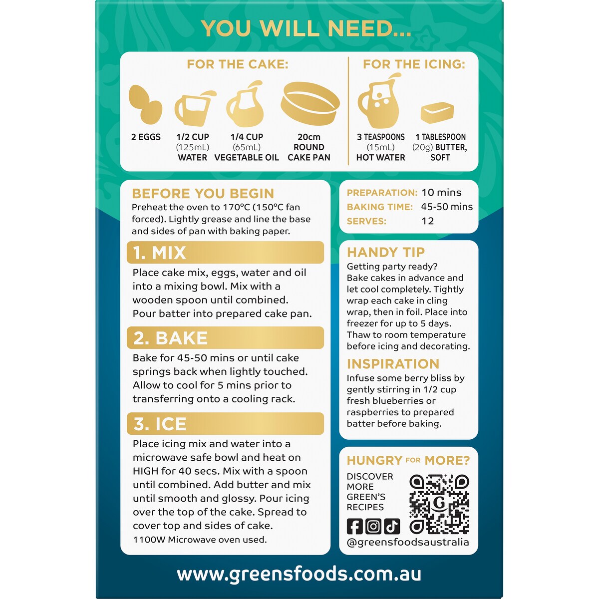 Green's Vanilla Mud Cake Mix 600g