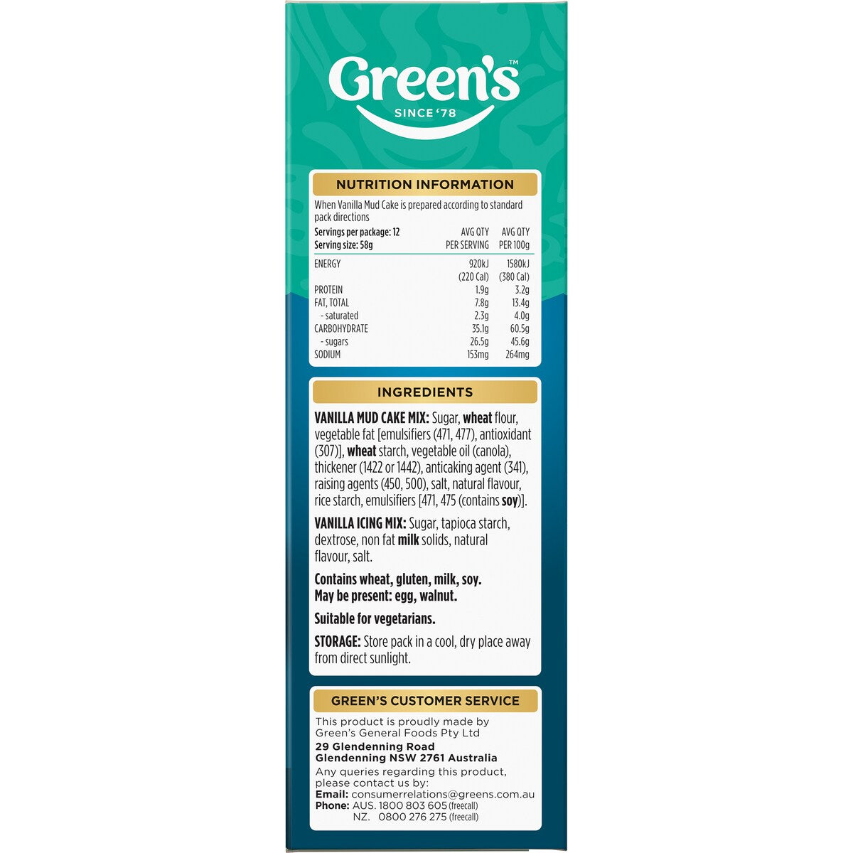 Green's Vanilla Mud Cake Mix 600g
