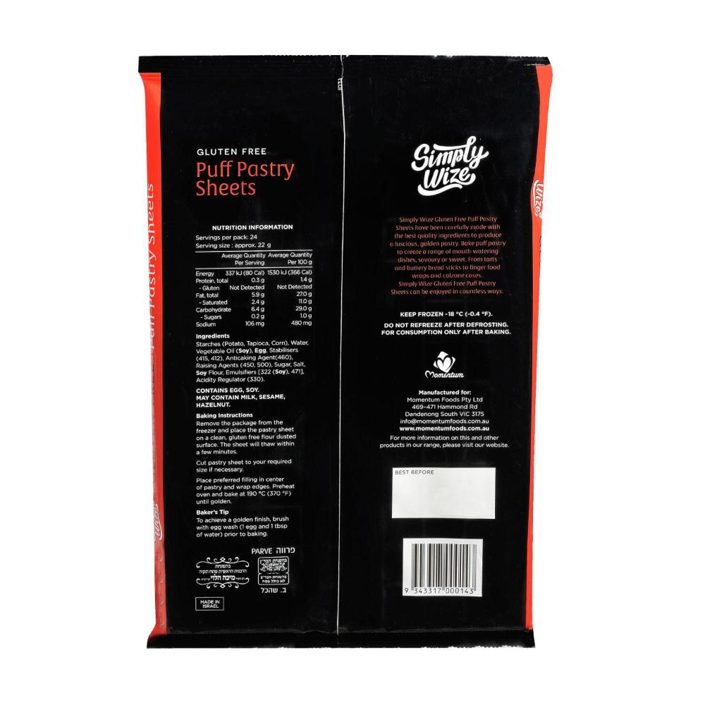 Simply Wize Gluten Free Puff Pastry Sheets - 540g