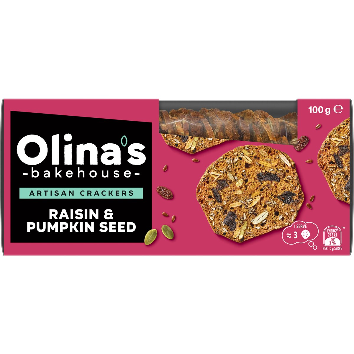 Olinas Bakehouse Artisan Cracker Biscuits Raisin & Pumpkin Seeds 100g