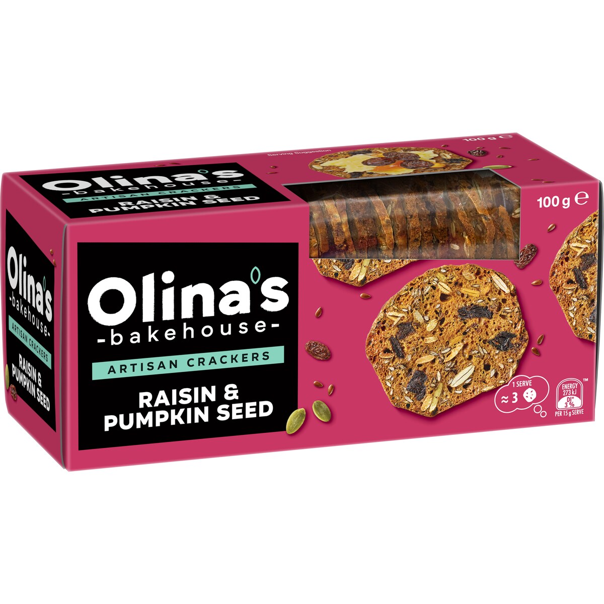 Olinas Bakehouse Artisan Cracker Biscuits Raisin & Pumpkin Seeds 100g