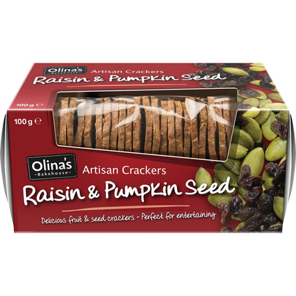 Olinas Bakehouse Artisan Cracker Biscuits Raisin & Pumpkin Seeds 100g