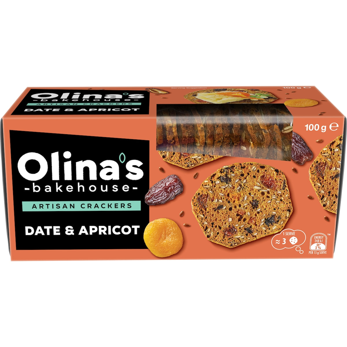 Olinas Bakehouse Artisan Crackers Biscuits Date & Apricot 100g