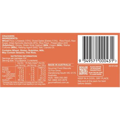 Olinas Bakehouse Artisan Crackers Biscuits Date & Apricot 100g