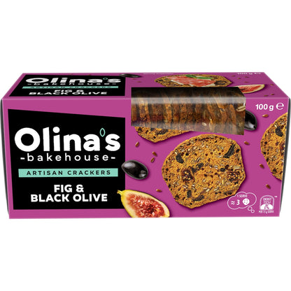 Olinas Bakehouse Artisan Crackers Biscuits Fig & Black Olive 100g