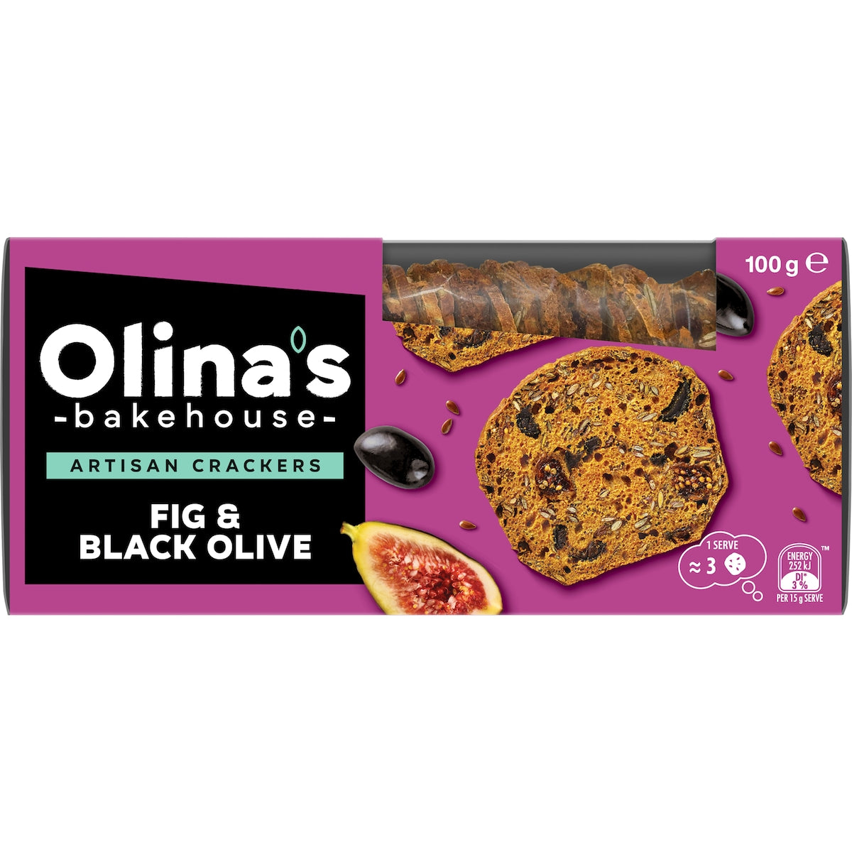 Olinas Bakehouse Artisan Crackers Biscuits Fig & Black Olive 100g