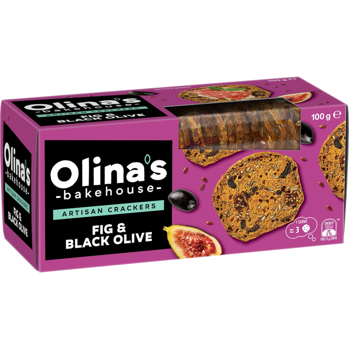 Olinas Bakehouse Artisan Crackers Biscuits Fig & Black Olive 100g