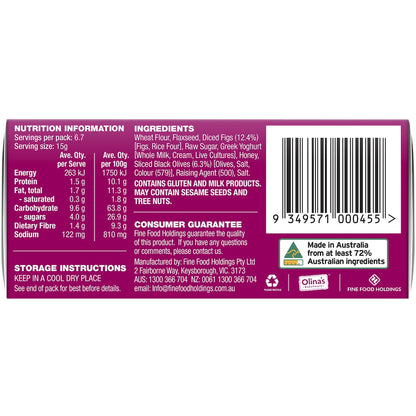 Olinas Bakehouse Artisan Crackers Biscuits Fig & Black Olive 100g