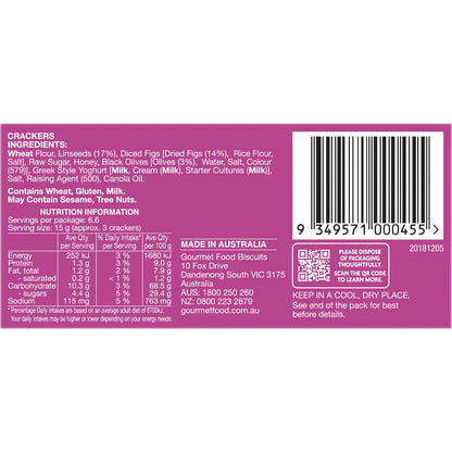 Olinas Bakehouse Artisan Crackers Biscuits Fig & Black Olive 100g