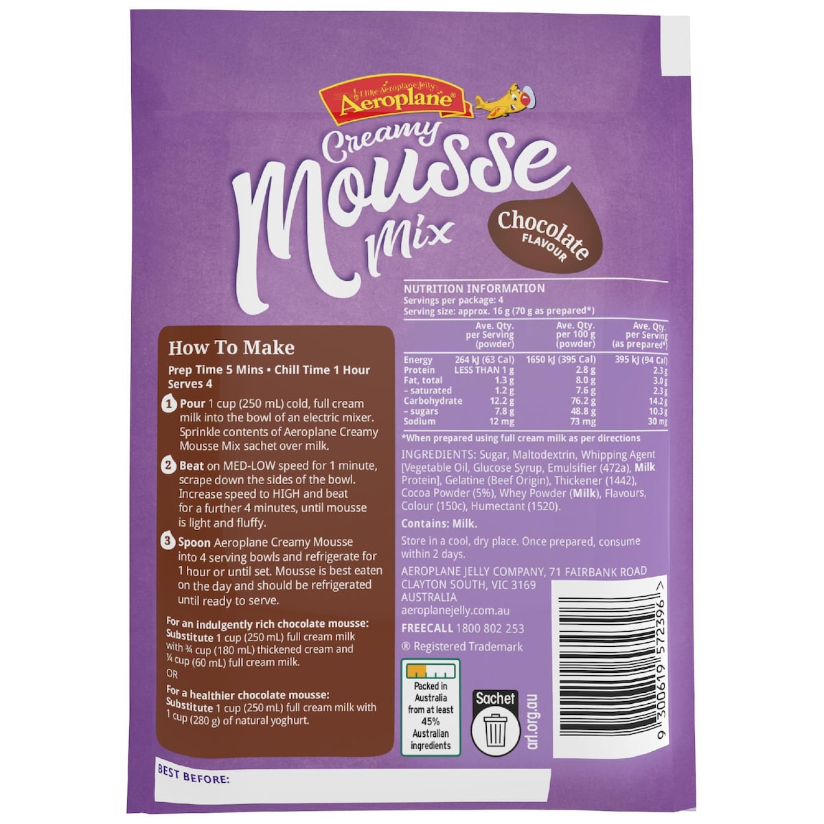 Aeroplane Creamy Mousse Mix Chocolate Flavour 65g