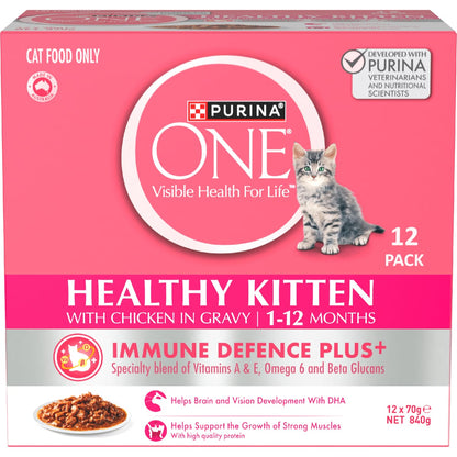 Purina One Healthy Kitten Chicken In Gravy 1-12 Month Wet Cat Food 70g X 12 Pack