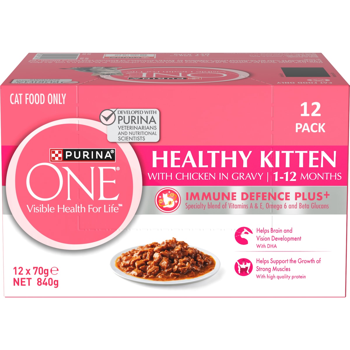 Purina One Healthy Kitten Chicken In Gravy 1-12 Month Wet Cat Food 70g X 12 Pack