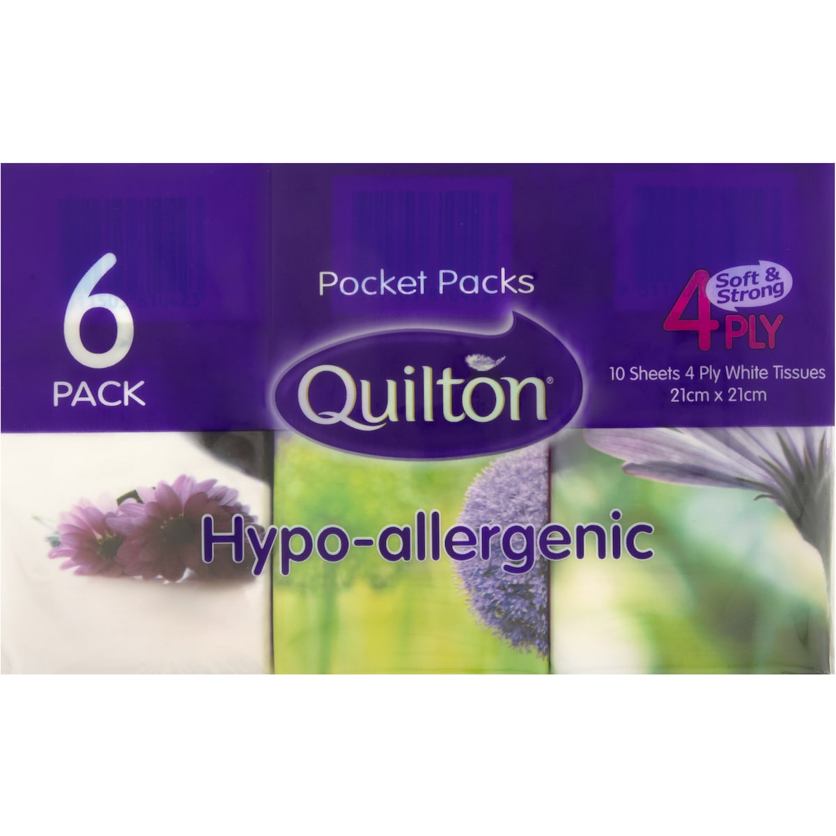 Quilton Pocket Packs 4Ply Hypo Allergenic 6 pack