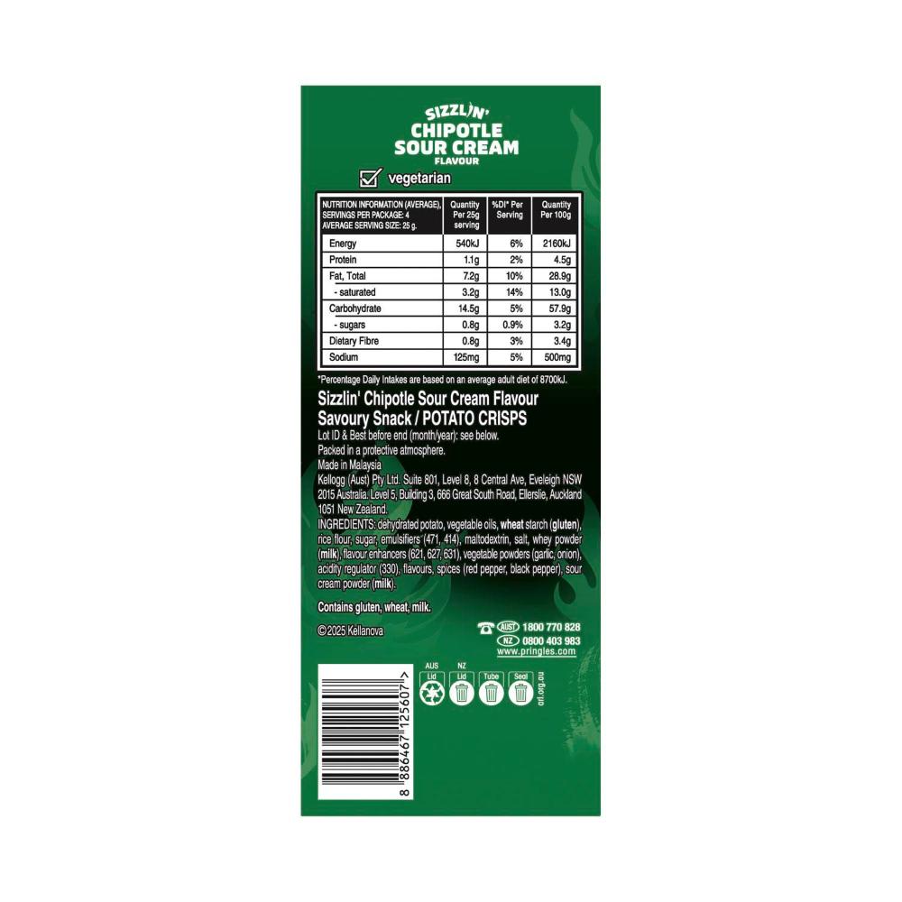 Pringles Potato Chips Sizzle Chipotle Sour Cream - 118g