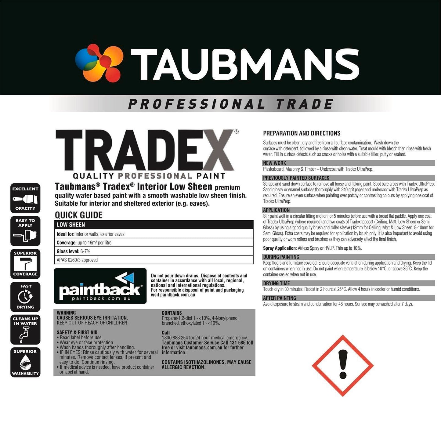Taubmans Tradex Paint - 4L - Low Sheen