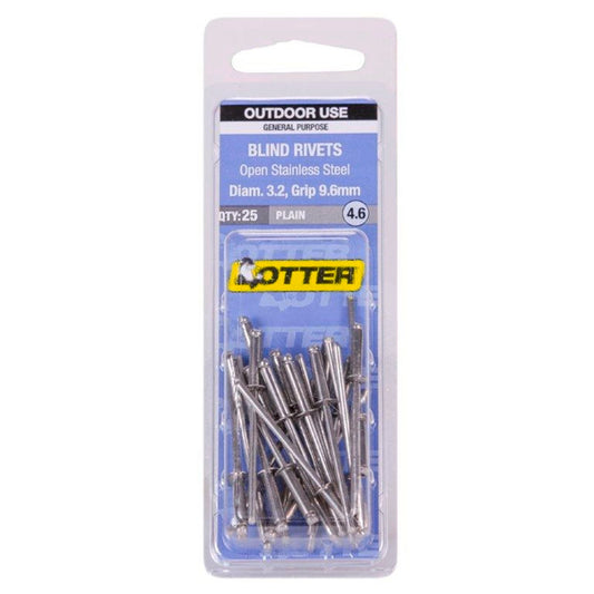 Otter Open Stainless Steel Blind Rivets - 2 x 9.6mm - 25 Pack