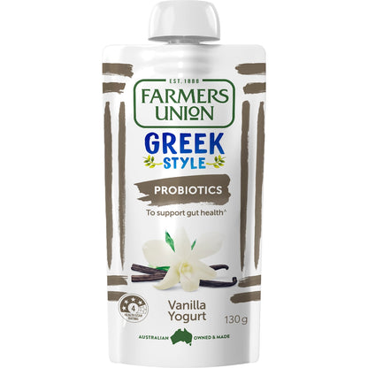 Farmers Union Greek Style Yoghurt Pouch Real Vanilla Bean 130g