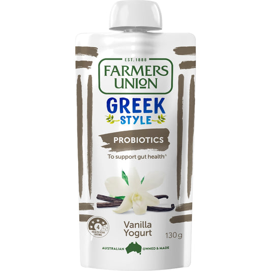 Farmers Union Greek Style Yoghurt Pouch Real Vanilla Bean 130g