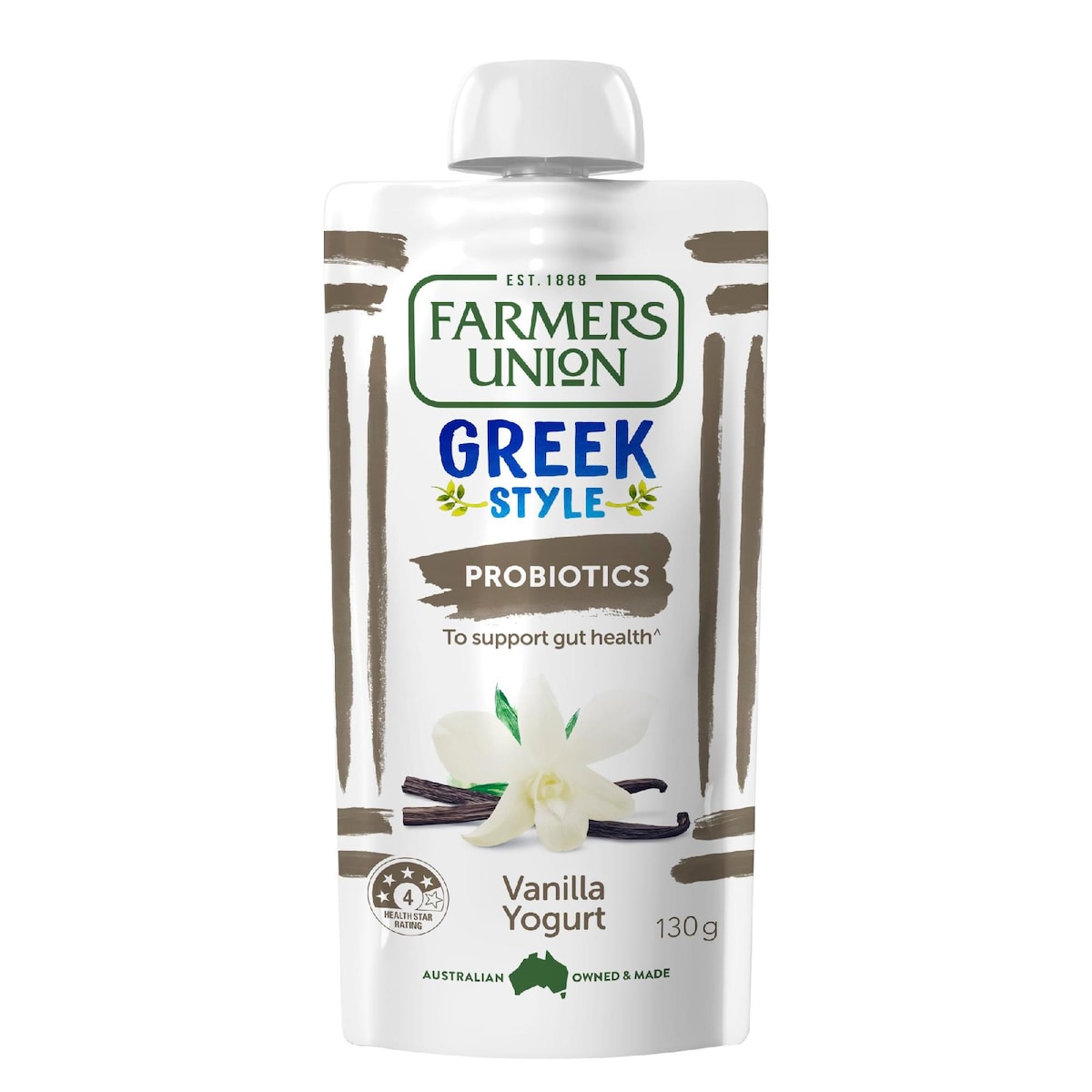 Farmers Union Greek Style Yoghurt Pouch Real Vanilla Bean 130g