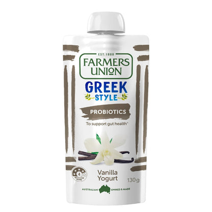 Farmers Union Greek Style Yoghurt Pouch Real Vanilla Bean 130g