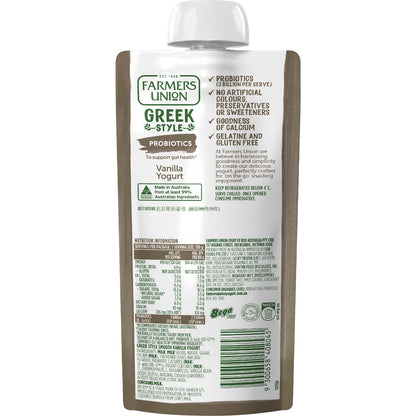 Farmers Union Greek Style Yoghurt Pouch Real Vanilla Bean 130g