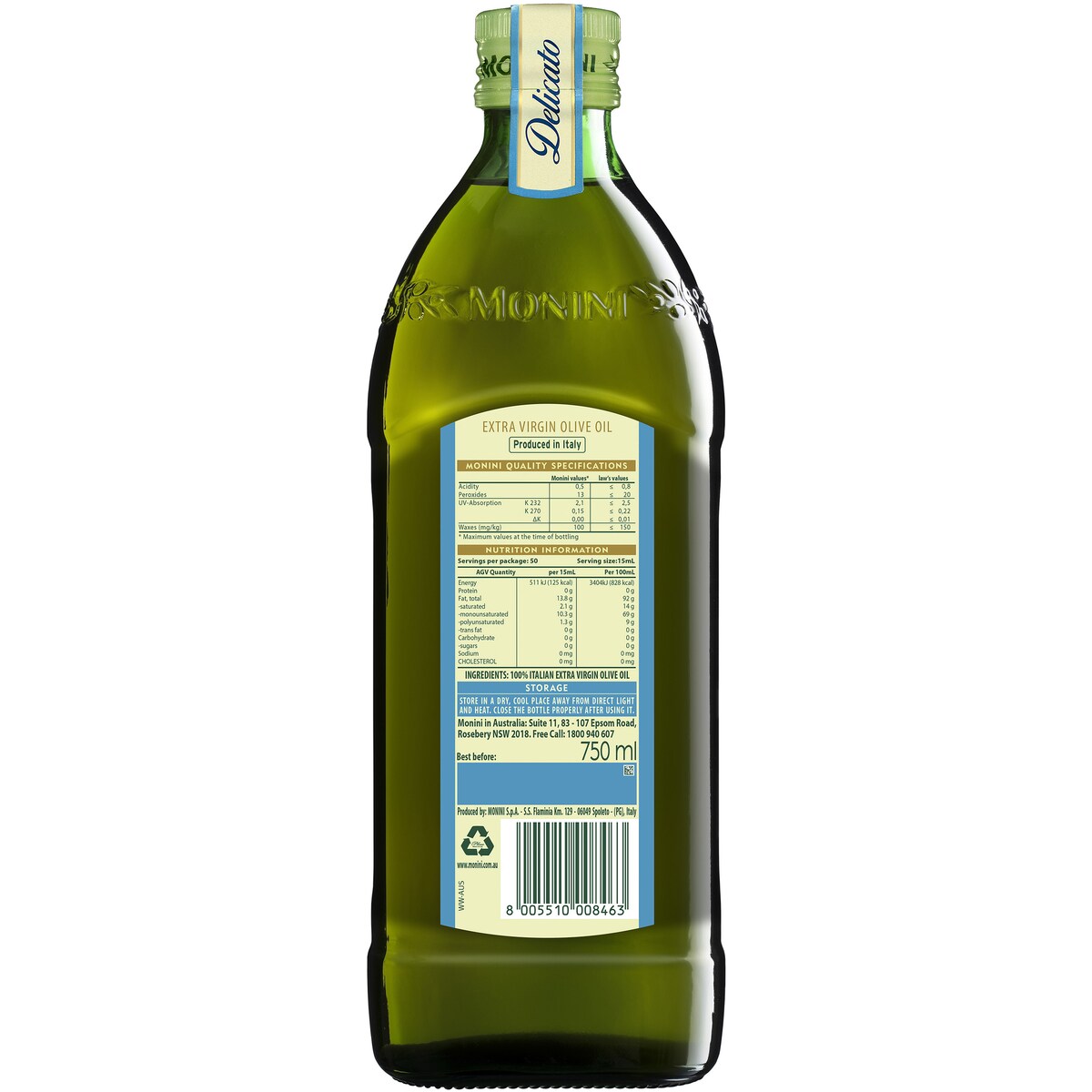 Monini Delicato Extra Virgin Olive Oil 750mL