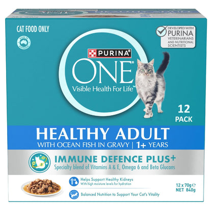 Purina One Wet Cat Food Healthy Adult Ocean Fish In Gravy 70g X 12 Pack
