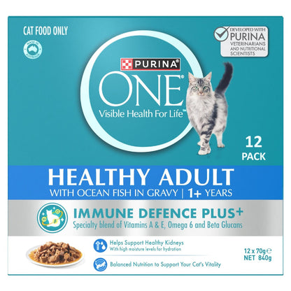 Purina One Wet Cat Food Healthy Adult Ocean Fish In Gravy 70g X 12 Pack