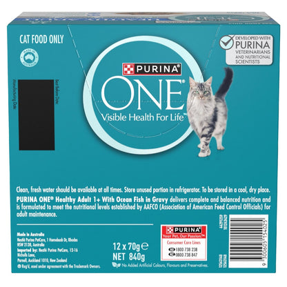Purina One Wet Cat Food Healthy Adult Ocean Fish In Gravy 70g X 12 Pack