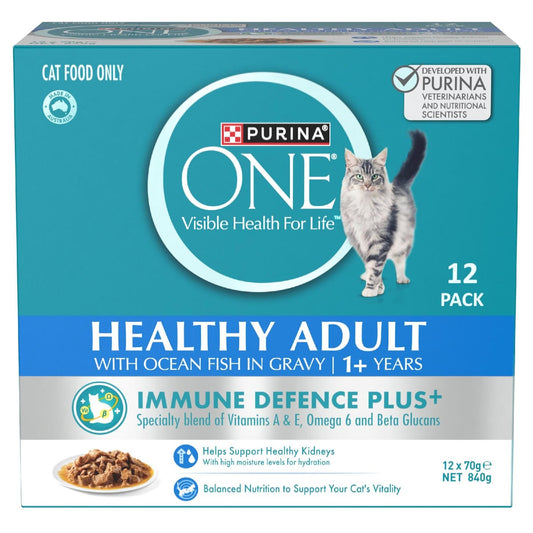 Purina One Cat Food Healthy Adult Ocean Fish In Gravy 70g X 12 Pack