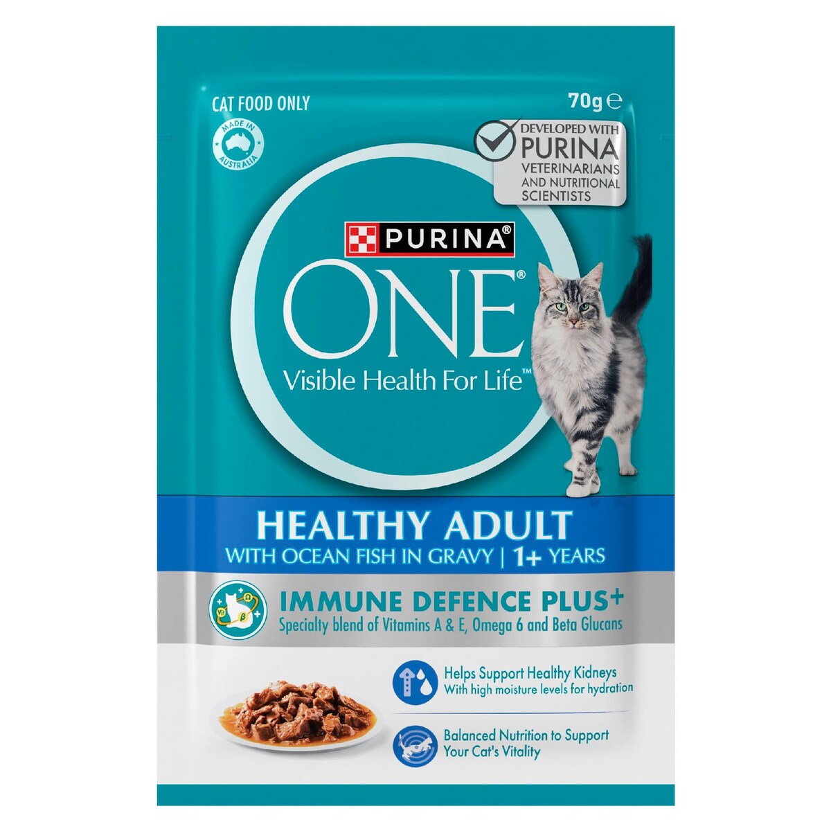 Purina One Cat Food Healthy Adult Ocean Fish In Gravy 70g X 12 Pack