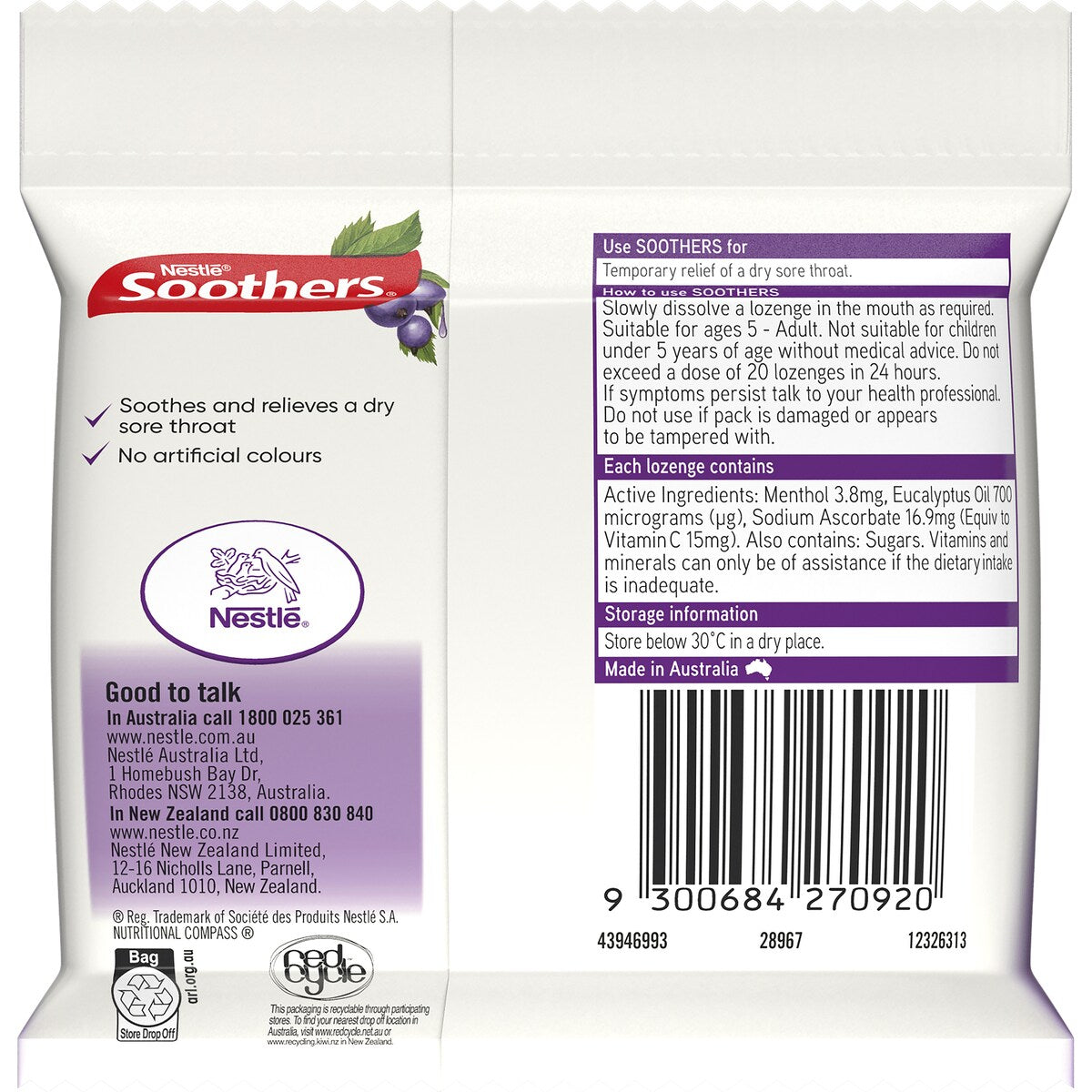 Nestle Soothers Throat Lozenges Blackcurrant 30 pack