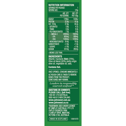 John West Mackerel Fillets In Olive Oil 125g